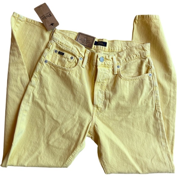 POLO by Ralph Lauren The Callen High Rise Slim Jean Button Yellow Sz 27 - Picture 4 of 10